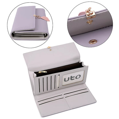 Womens Wallet PU Leather RFID Blocking Card Holder Elegant Zipper Coin Purse Leaf Pendant(Light Purple)