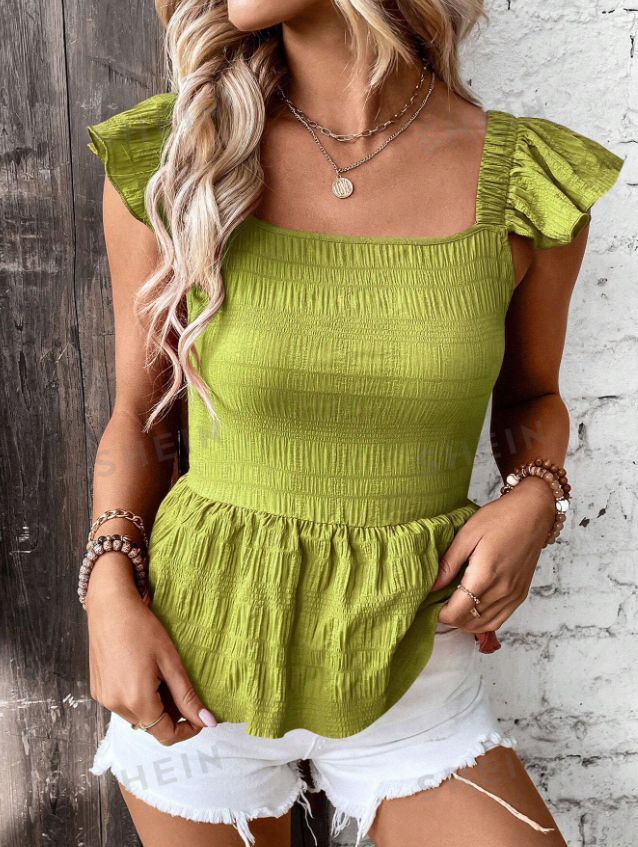 Frenchy Tie Backless Ruffle Trim Peplum Blouse