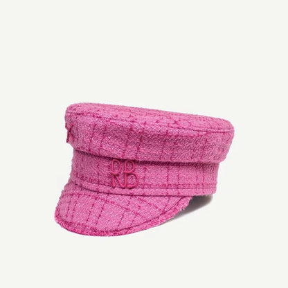 Multifunction Tweed Baker Boy Cap Women Fashion Pink Plaid Letter Newsboy Caps for Four Season