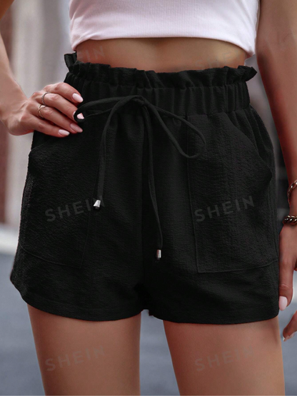 Knot Front Paperbag Waist Shorts